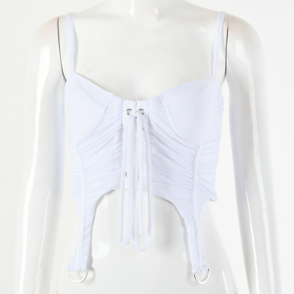 Tinastyle Drawstring Backless Zip Crop Top For Women Solid Irregular Sexy Top Ladies Summer Lace Up Bandage Bustier Corset Vest