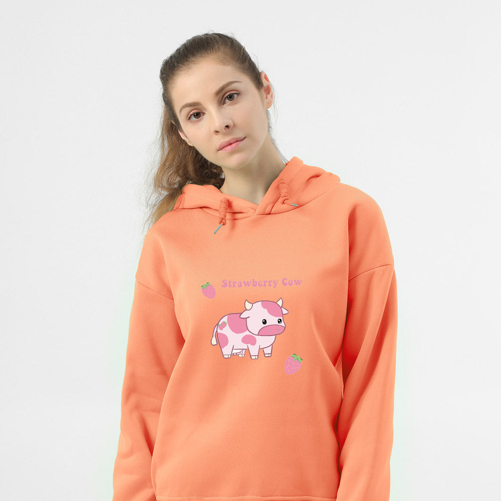 Cow Print Kawaii Hoodie Strawberry Casual Pullover Oversized Sweatshirt Aesthetic Clothes for Women Funny Hoodies Sudadera Mujer