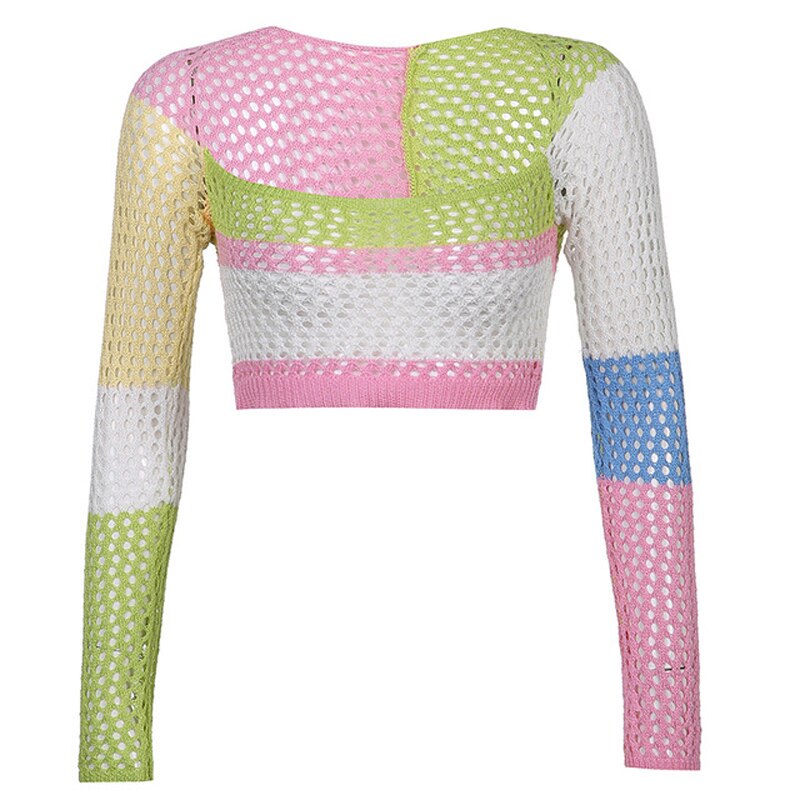 New Women Sweater Pullover Sexy Hollow Out Casual Solid Color Classic Square Neck Tops Loose Autumn Spring Knitting Clothes