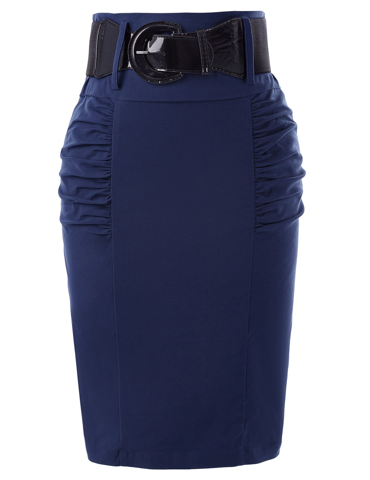 KK Women Shirred Detail ladies skirts pure color pleated design elegant  High Stretch knee Pencil Skirt with Wide Belt falda