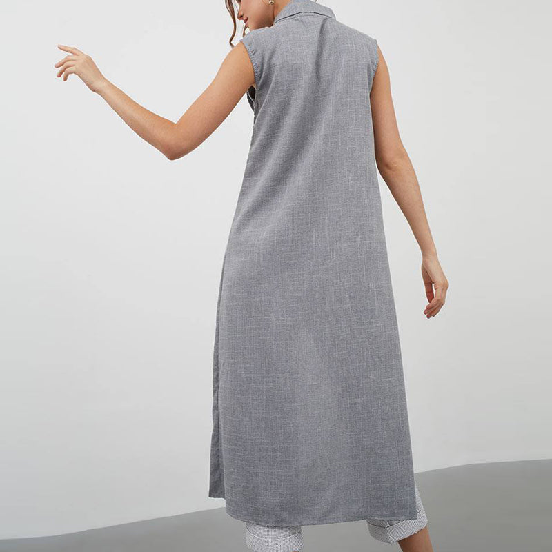 Women Blouses 2021 Celmia Asymmetrical Retro Tops Sleeveless Button Down Casual Split Long Shirt Loose Elegant Office Tunics