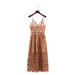 PERHAPS U Padded Hollow Out Lace Dress Lined Summer Dress Women Dress Midi Shirt Zipper Party White Sundress D0082