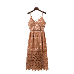 PERHAPS U Padded Hollow Out Lace Dress Lined Summer Dress Women Dress Midi Shirt Zipper Party White Sundress D0082