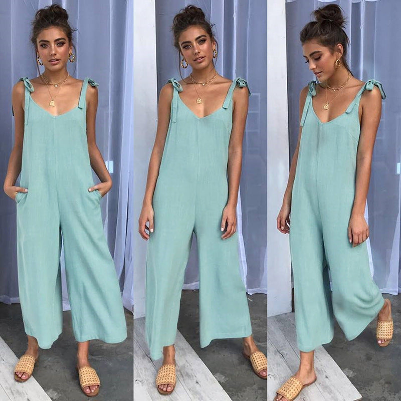 Lizakosht New Spring and Summer Fashion Women's Sleeveless Suspension with Sexy Backless Deep V Wide Leg Pants Jumpsuits