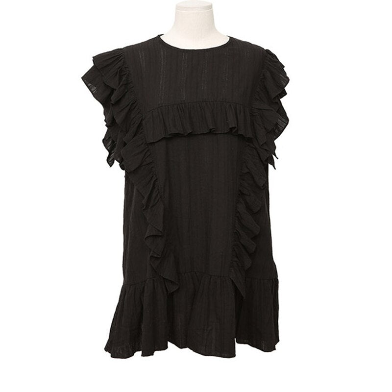 Ruffles Straight Dress Women Cotton Vintage Summer Party Dress Loose O-Neck Butterfly Sleeve Elegant Dress Cocktail Sexy Club
