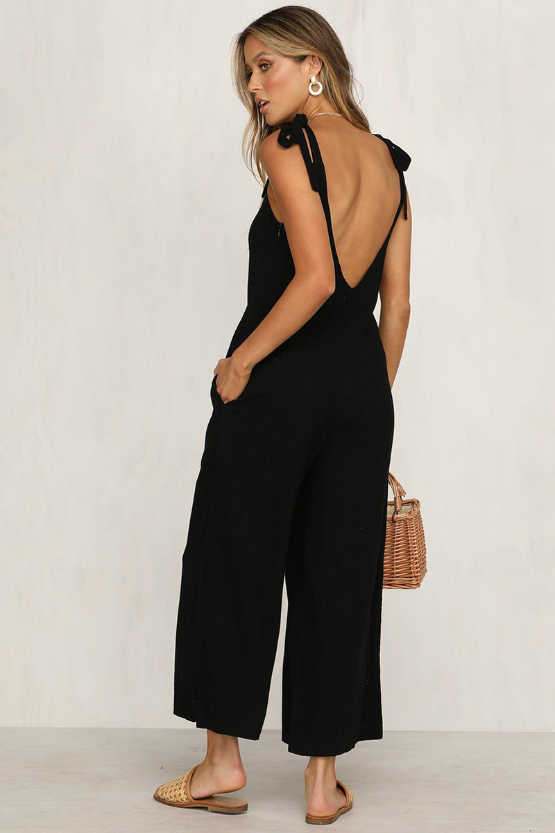Lizakosht New Spring and Summer Fashion Women's Sleeveless Suspension with Sexy Backless Deep V Wide Leg Pants Jumpsuits