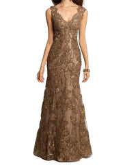 Lizakosht  Gold Mermaid Mother of the Bride Dresses with Lace Half Sleeves Scoop Floor Length Long Plus Size Popular Formal Guest Wear
