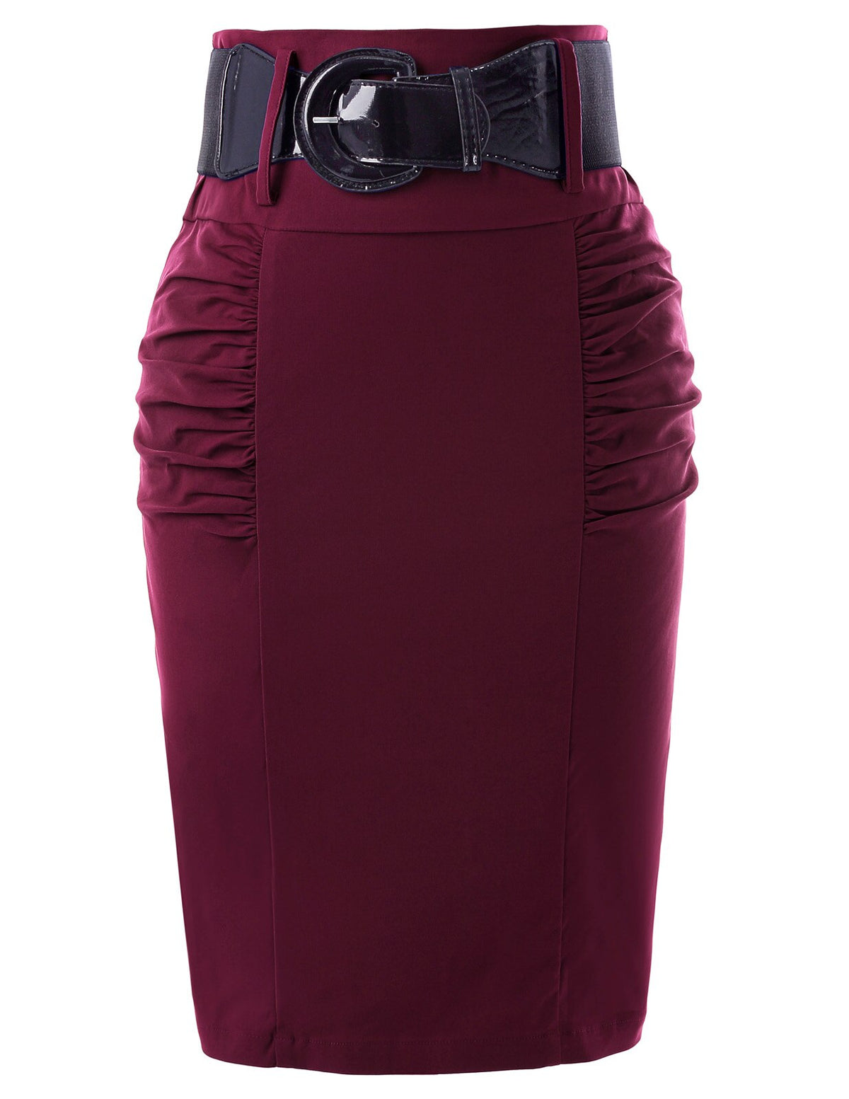 KK Women Shirred Detail ladies skirts pure color pleated design elegant  High Stretch knee Pencil Skirt with Wide Belt falda