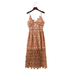PERHAPS U Padded Hollow Out Lace Dress Lined Summer Dress Women Dress Midi Shirt Zipper Party White Sundress D0082