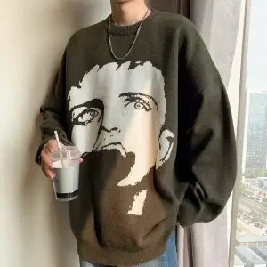 Oversied Thick Sweater Women Korean Pullover Street Casual Trend Y2k Loose Round Neck Lazy Couple Casual Printed Sweater Winter