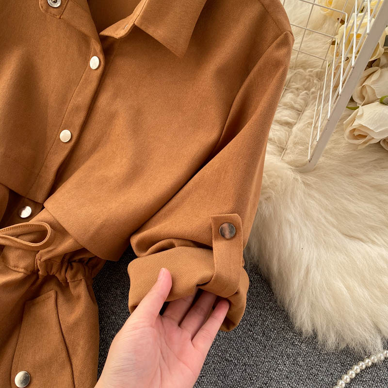 New Women Short Dress Spring Autumn Turn Down Collar Single-breasted Casual Dresses Ladies Shirts Dress