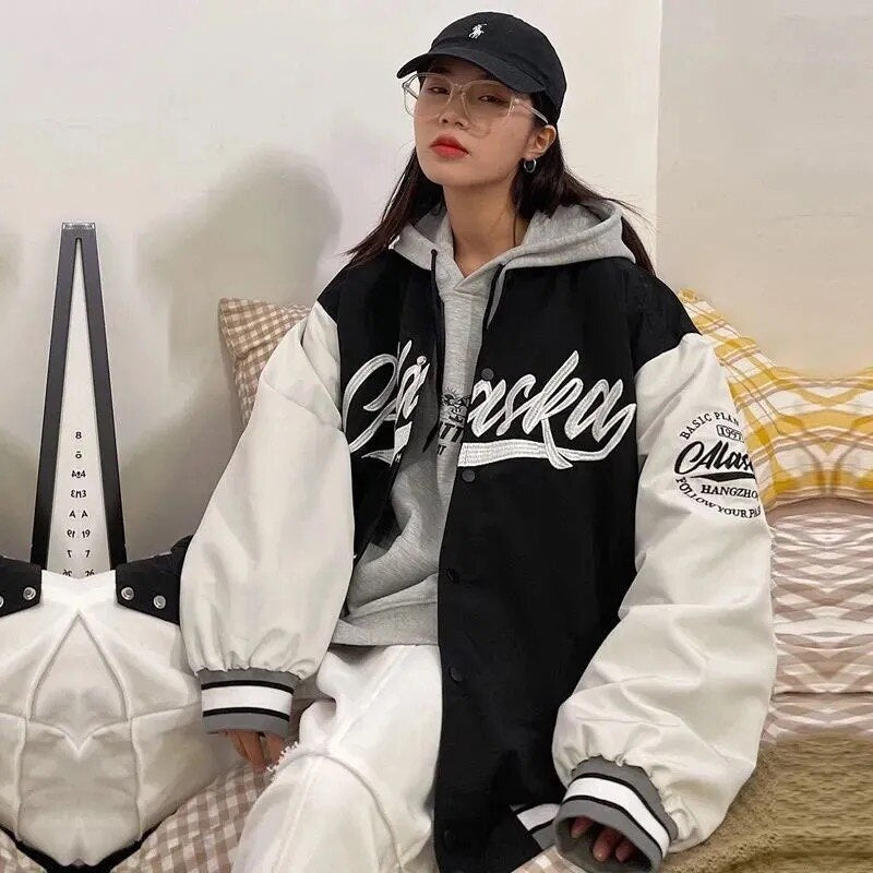 Baseball uniform male personality contrast color stitching loose brand retro style wild casual jacket autumn trend Korean coat