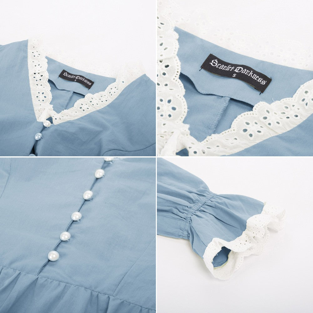 SD Women Renaissance Cotton Dress Puffed Long Sleeve V-Neck Flared A-Line Dress Women Vintage Solid Color Winter Dress Elegant
