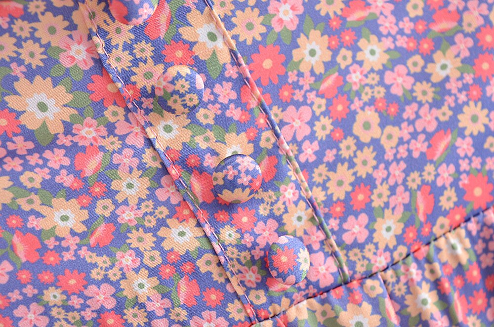Lizakosht Spring Women Vintage Floral Print Mini Dress Sweet Ruffle Sexy Collar Puff Sleeve Dress Ladies Prairie Chic Vestido