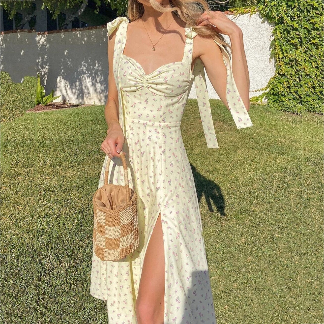 Strapless Side Split Corset Dress Beach Dress Summer Pink Floral Long Dress Women Sexy Off Shoulder Ruffles Party Dresses