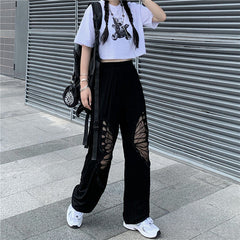 Lizakosht Black Butterfly Pants Fashion Girl Harajuku Japan Pants Cute Casual Funny Straight Summer Kawaii Thin Black High Street Pants