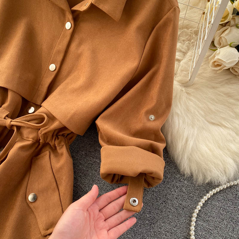 New Women Short Dress Spring Autumn Turn Down Collar Single-breasted Casual Dresses Ladies Shirts Dress