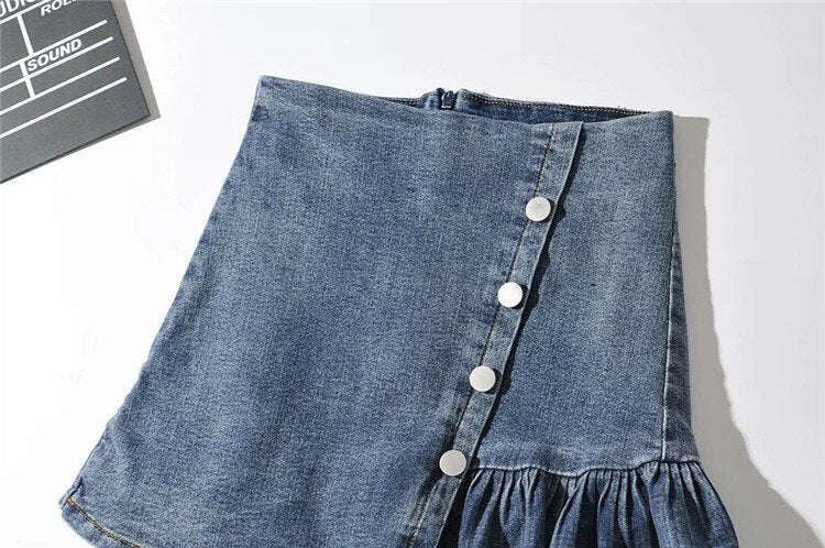 Harajuku Punk Y2K Denim Mini Pleated Skirt Ladies Summer High Waist Jeans Shorts Skirts Women Ruffles Fashion Korean