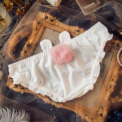 Wriufred Underwear female sweet girl student bunny ball low waist lace edge briefs temptation bag hip cotton crotch panties