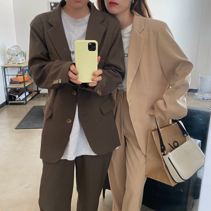 New Fashion Vintage Blazer Pants Suit OL Elegant Business Wear Blazers + High Waist Wide Leg Pants Suits 2 Piece Set