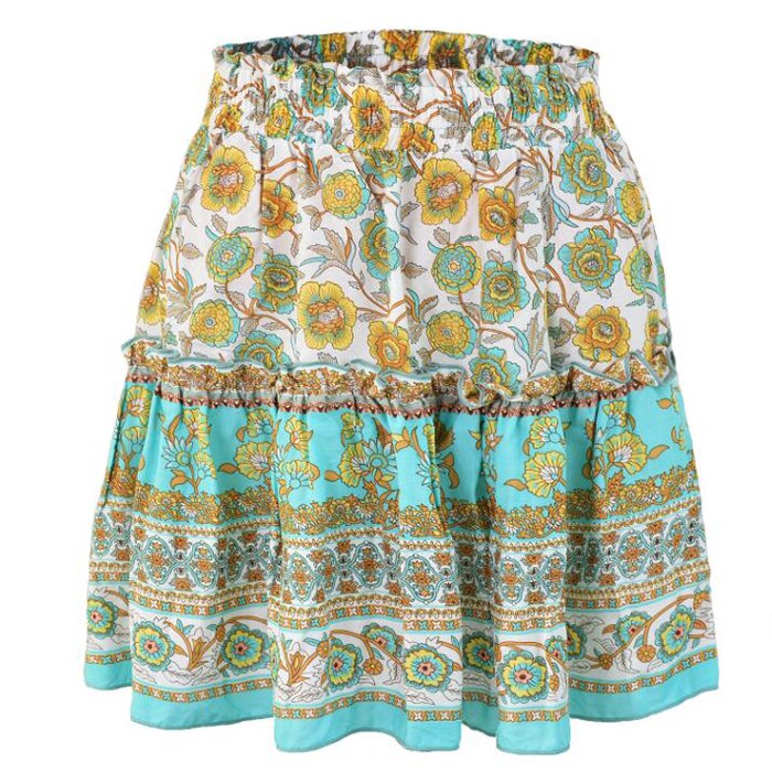 Spring/Summer Women Mini Skirts Bohemian Flora Print Ruffles Skirt High Waist Ladies Harajuku Skirts Womens 2022 Saia 8 Colors