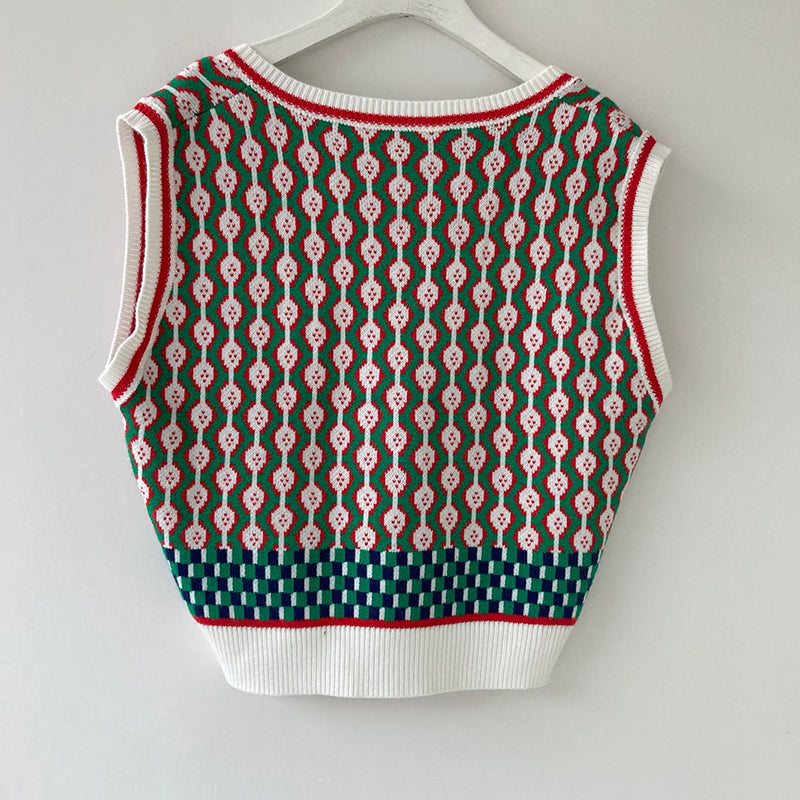 Chic Vintage Argyle Sweater Vest for Women 2021 Autumn Winter Pullover Vest Knitted Vest Sleeveless Jecket Gilet Femme