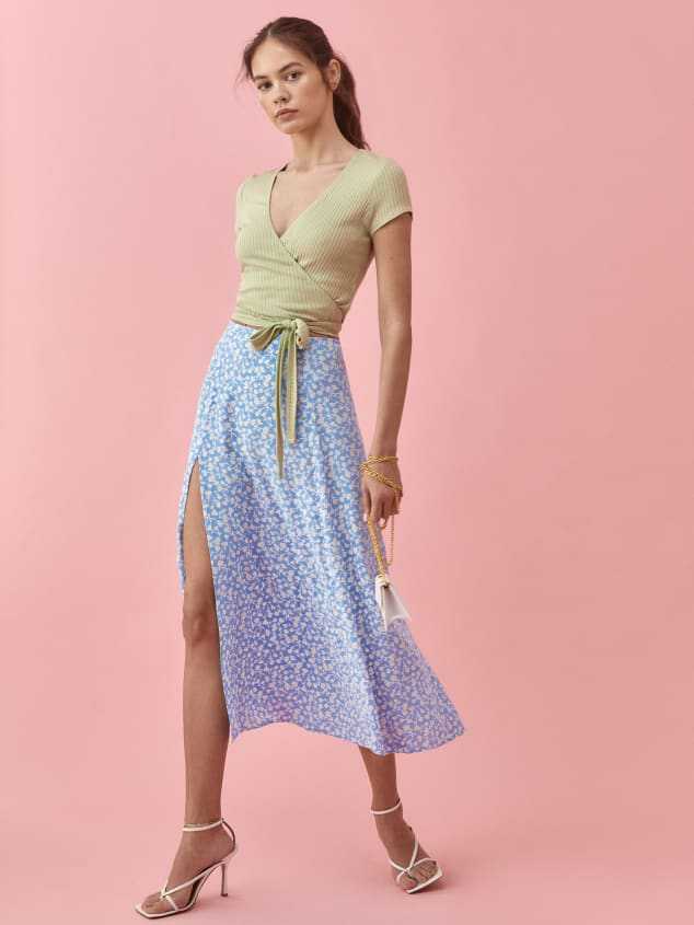 Tossy High Waist Split Out Floral Mid Skirt Women Sexy Vintage Boho A-line Skirts Slim Party Streetwear 2022 Holiday Beachwear