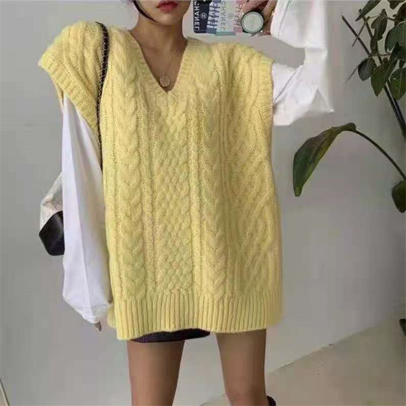 Autumn and winter new waistcoat sleeveless vest knitted vest women loose v-neck twist sweater