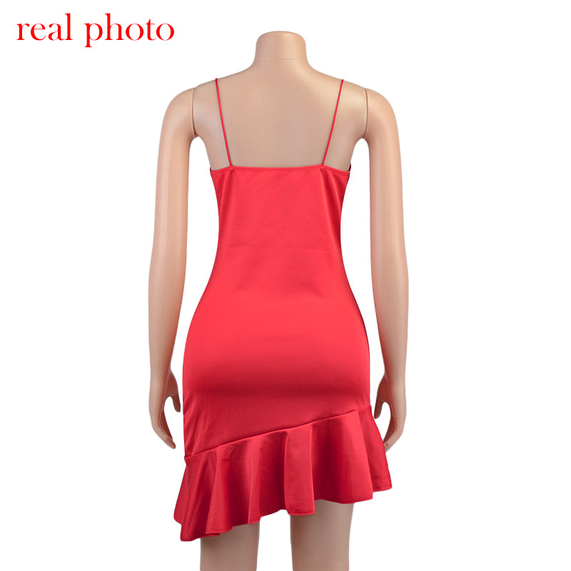 Lizakosht  Spaghetti Straps Ruffles Mini Dress Club Party Elegant Sleeveless Slip Women's Summer Sundress Outfits Holiday