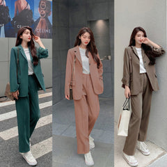 Spring Autumn Women's Blazer Suit Office Ladies Elegant Solid Pantsuit Female Casual Work Wear 2 Piece Set Clothes