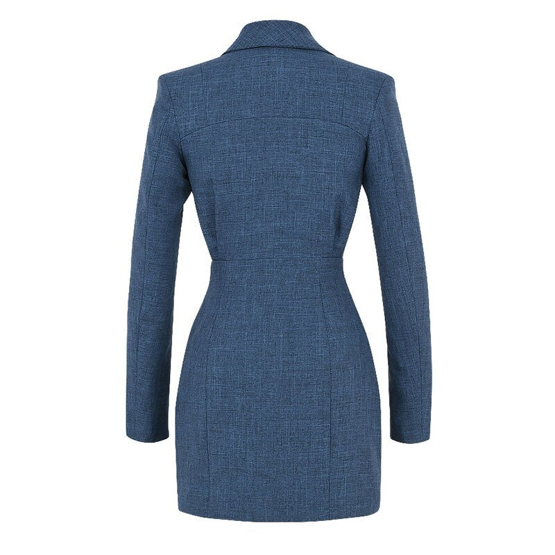 Lizakosht  HIGH QUALITY Newest Blue Dress Blazer Slim Fashion Party Sexy Hollow Waist Mini Long Sleeve Dress Suit 2022 Autumn