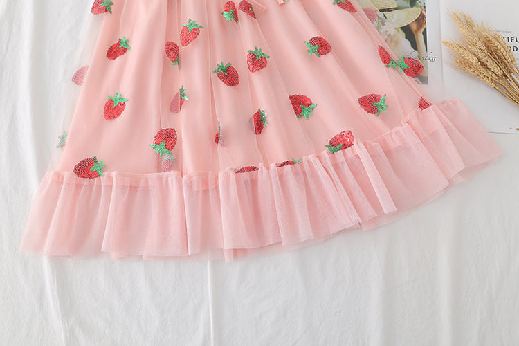 Sweet Elegant Strawberry Dress Women Summer 2022 Pink Beach Boho Party Midi Dress Ruffle Kawaii Korean Casual Vacation Clothing