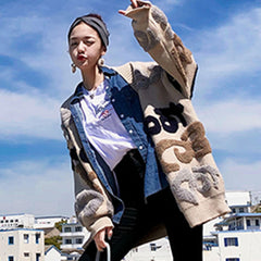 Casual Oversize Letter Print Cardigan Sweater Female Fashion Thick Warm Korean Knitted Coat Outwear Knitwear 2022  Winter Jersey