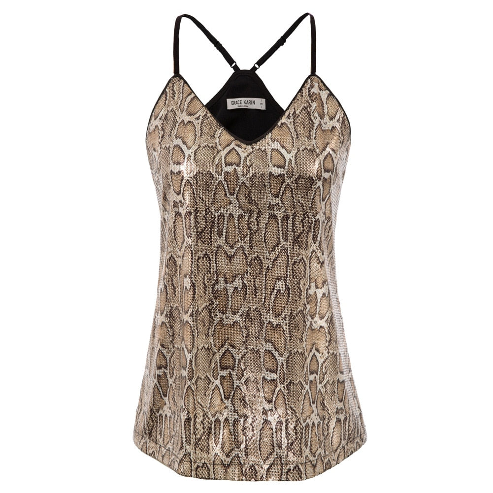 Grace Karin Women\\\'s Sequin Sexy V-Neck Top Spaghetti Strap Summer Cocktail Party Sequined Camisole Tank