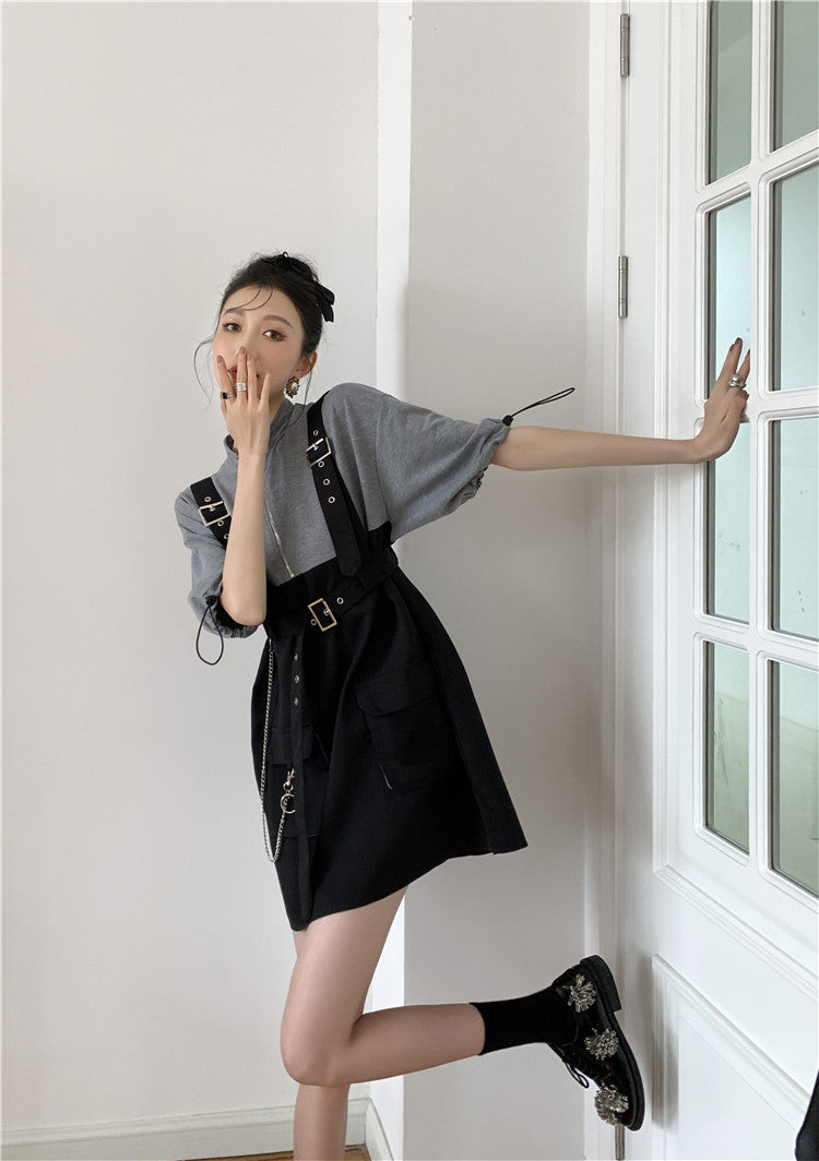 Retro Vintage Women Gothic Girls Punk Mini Dress High Waist Long Sleeve Hat Collar Sexy Gry Black Lolita Plus Size Jurken