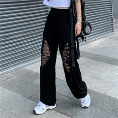 Lizakosht Black Butterfly Pants Fashion Girl Harajuku Japan Pants Cute Casual Funny Straight Summer Kawaii Thin Black High Street Pants