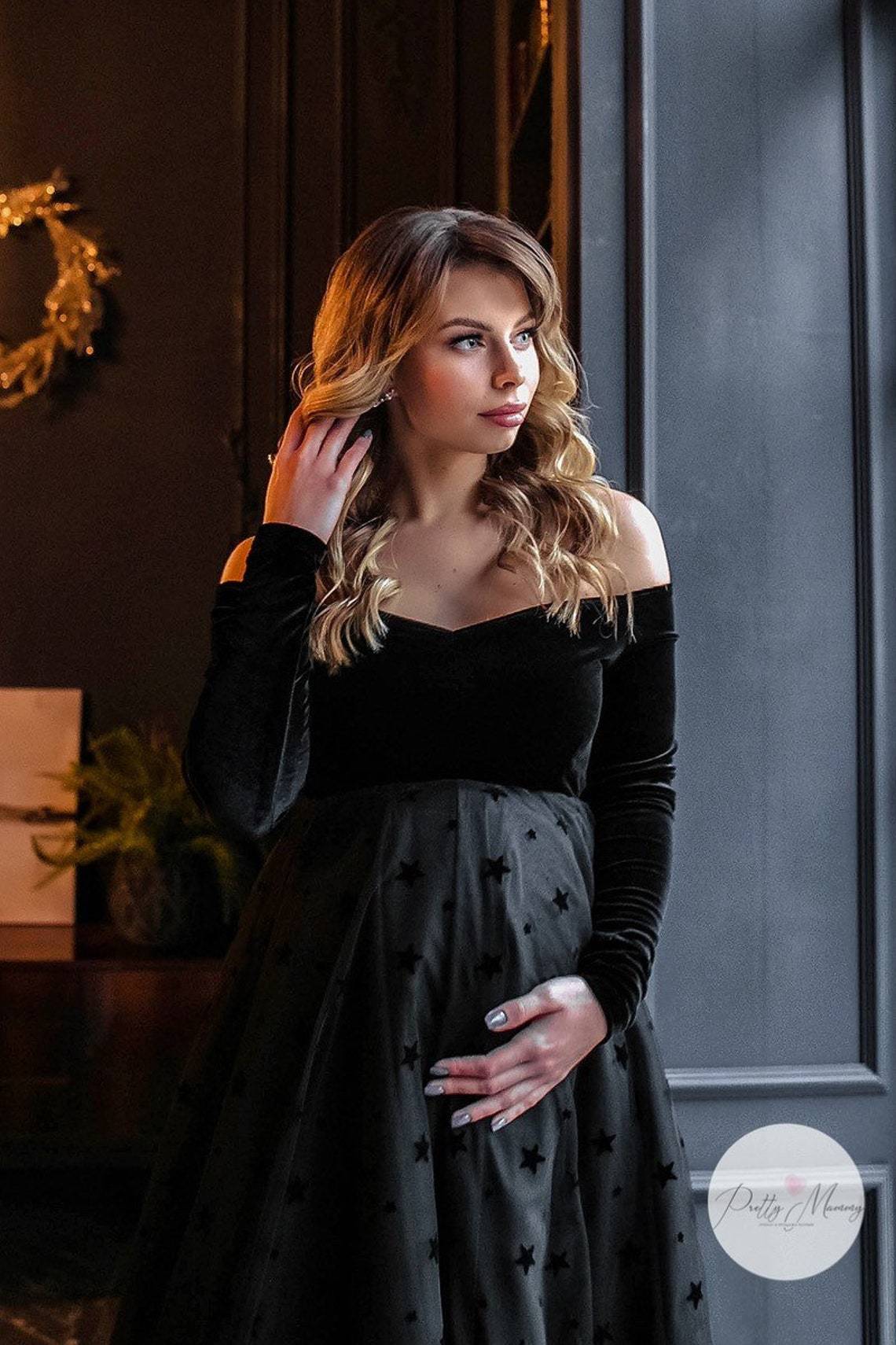 Tulle Maternity Dress for Photo Shoot Pregnancy Long Golden Velvet Dress for Photography Baby Shower Dresses Maternity Dresses