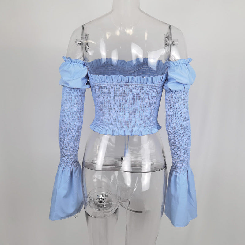 High Quality Tops for Women 2022  Summer Bodycon Crop Top Blue Long Sleeve Top Draped Sexy Short Top Party Club