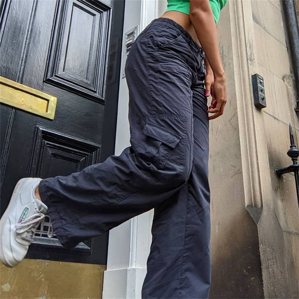 Lizakosht Baggy Pants Women Cyber Y2k Jeans Big Pockets 90s Hippie Cargo Mom Trousers Loosesize Casual Wide Leg Denim Jogger