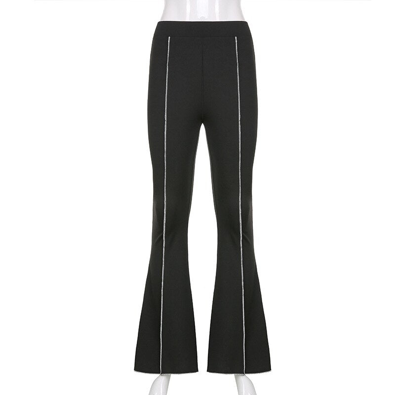 Fashion Apricot Black Joggers Women Knitted Long Flare Pants Slim High Waist Long Trousers Female Vintage Sweatpants