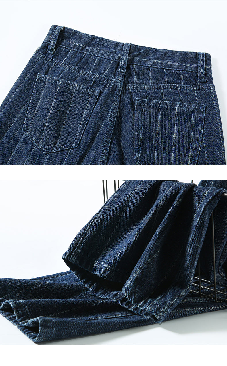 Stripe Jeans Straight Pants Loose High Waist Plus Size Women Casual  Fashion Retro Cowboy Wide Leg Trousers 2022 New