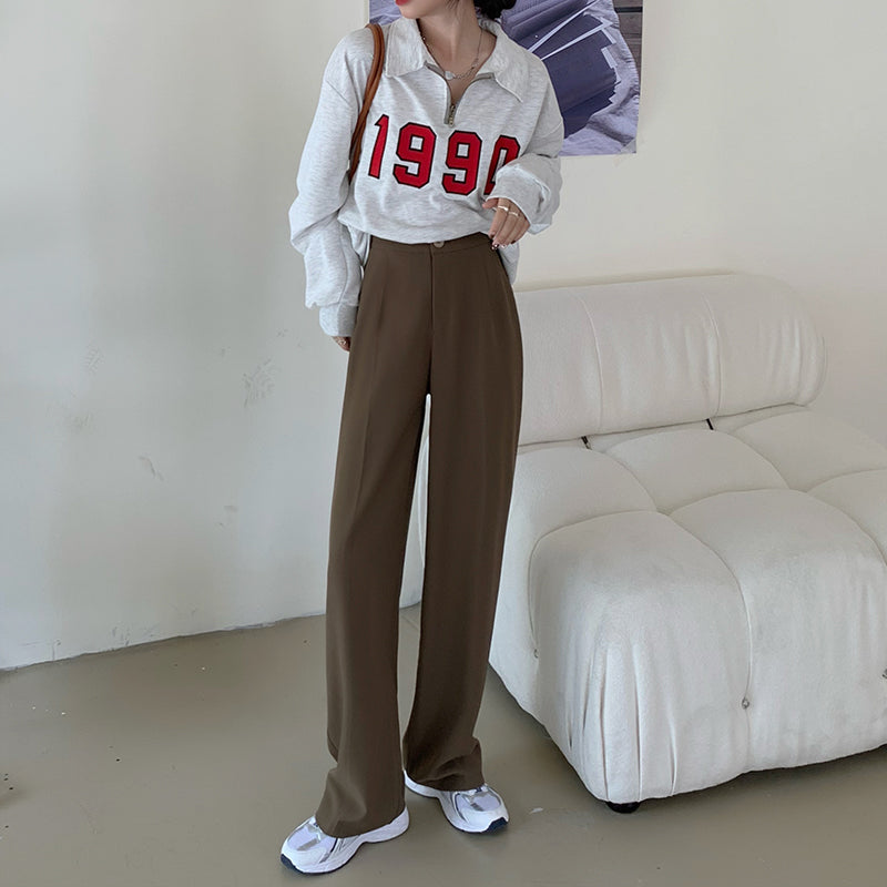 Casual Single Button Women Straight Pants Autumn Winter Pantalon High Waist Female Suit Pants