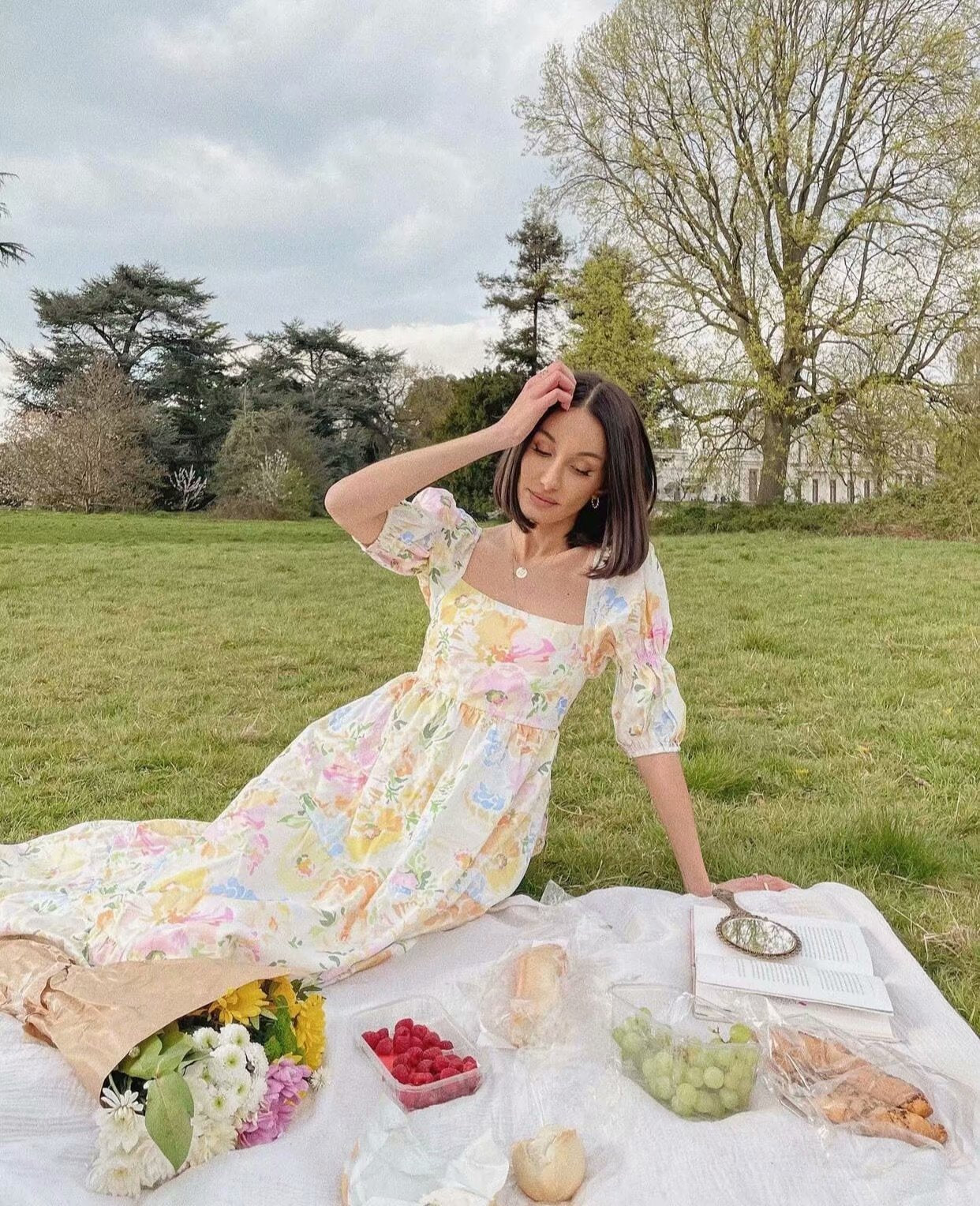 Women France Floral Print Holiday Dress Square Collar Back Tie Bow Backless Dresses Slim Midi Slit Dress 202107