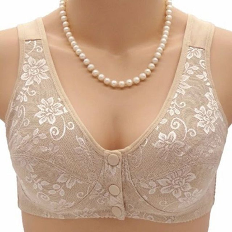 Lizakosht  Summer Women Front Button Bra without padding Plus Size bras Mother's Cotton Wireless Underwear Large Bralette 5121