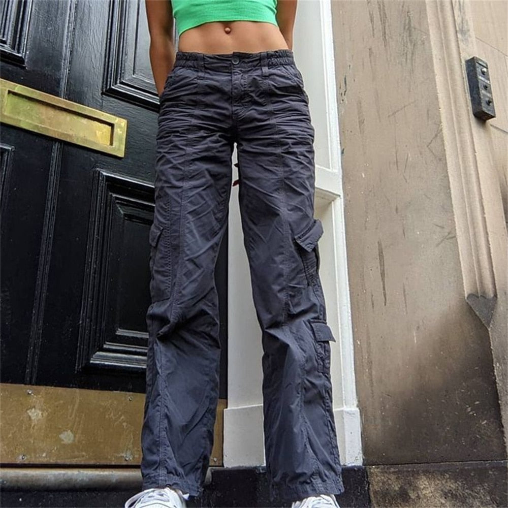 Lizakosht Baggy Pants Women Cyber Y2k Jeans Big Pockets 90s Hippie Cargo Mom Trousers Loosesize Casual Wide Leg Denim Jogger