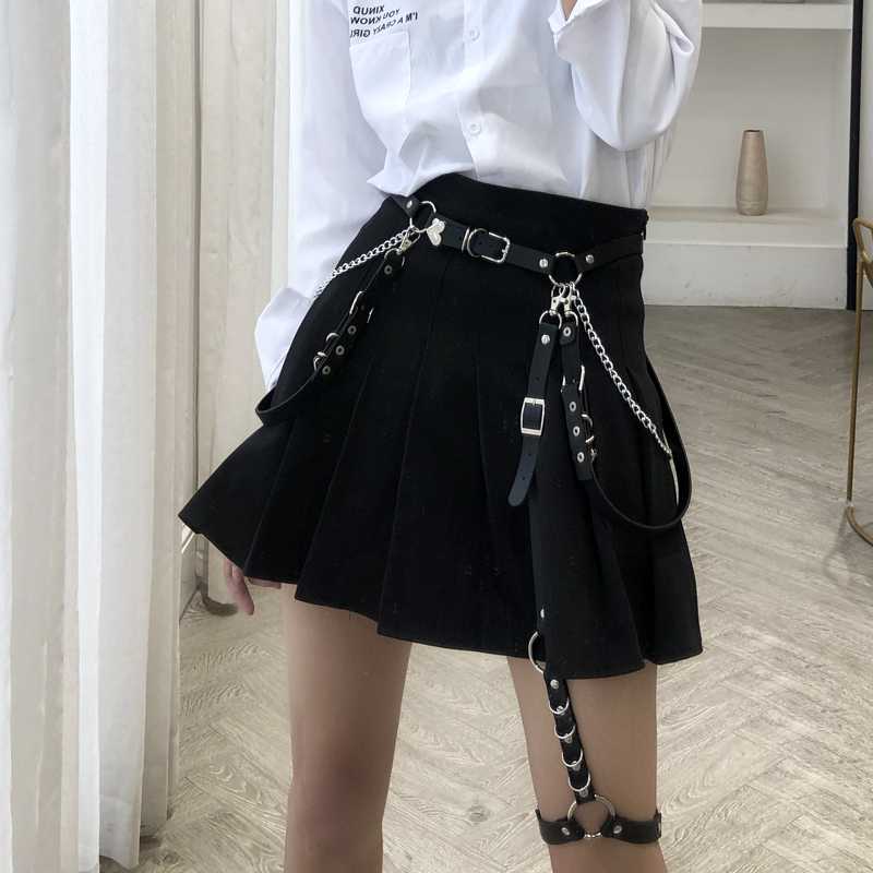 Woman Punk Hiphop Heart Belt Chain Leather Harness Leg Belt Gothic Adjustable Body Waist Strap Girl Dress Jeans Skirt Waistband