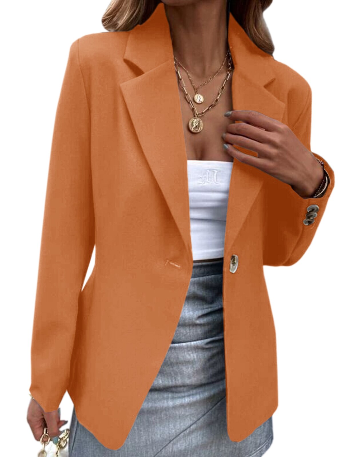 Lapel Collar Blazer Women Long Sleeve Elegant Button Down Office Lady Jacket Spring Autumn Solid Color V Neck Vintage Blazers