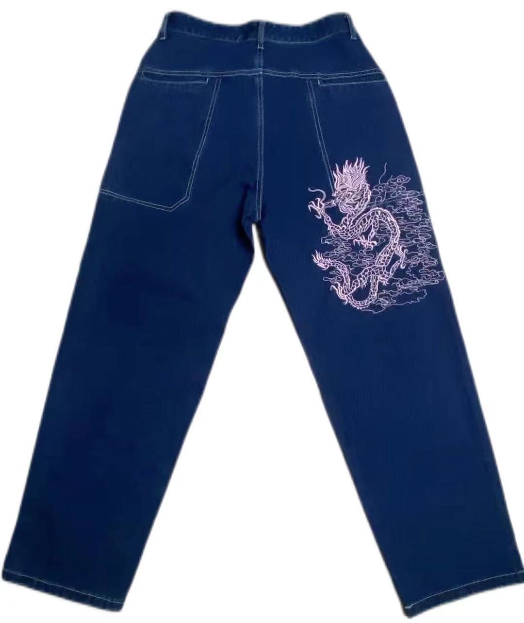 Lizakosht American retro street loose embroidered straight-leg jeans women  new casual all-match high-waist mopping wide-leg trousers