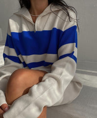 Striped Pullover Sweater French Style Female Jumper Oversize Lazy Oaf Turn-down Collar Knitted Plus Size Autumn Spring