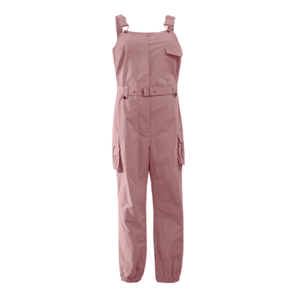 Jumpsuits Women Casual Cargo Playsuit Sleeveless O Neck Jumpsuit With Pocket and Belt Elegant Pencil Pants Loose Overalls